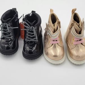 2 Wonder Nation Toddler Girl Black Combat/ Star Combat Boot comfortable fit 3